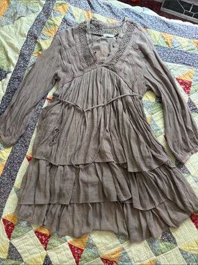 Cotton lavender tiered mini dress long sleeve-xl